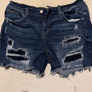Judy Blue Dark Indigo Distressed Cutoff Jean Shorts